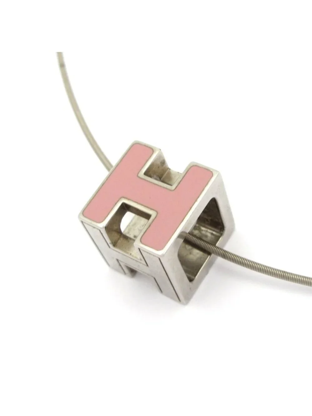 Hermes Necklace Cage D'h Silver Pink